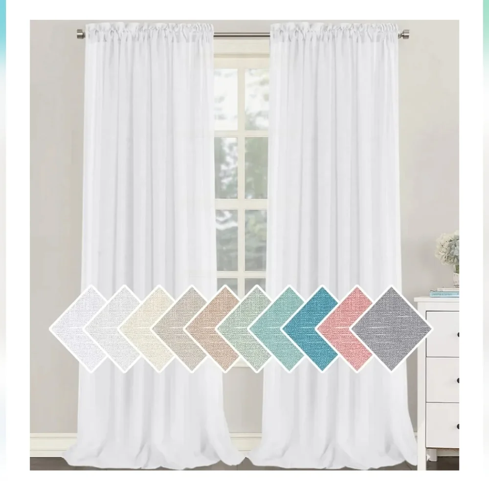 NWT! H Versailtex Elegant White Linen Curtains set of 2 panels 52 x 108